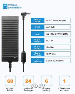 ALITOVE 12V 10A Power Supply Adapter 100-240V AC to DC 12 Volt 10Amp 120W Conver