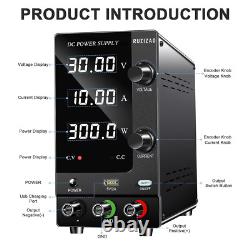 Adjustable DC Bench Power Supply 30V 10A with USB Port, Precision Control Knobs