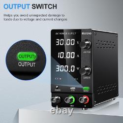 Adjustable DC Bench Power Supply 30V 10A with USB Port, Precision Control Knobs