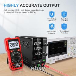 Adjustable DC Bench Power Supply 30V 10A with USB Port, Precision Control Knobs