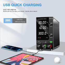 Adjustable DC Bench Power Supply 30V 10A with USB Port, Precision Control Knobs
