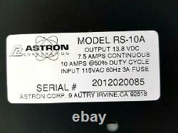 Astron Rs-10a Regulated Power Supply 13.8 VDC 7.5 Amps Continuous 10 Amps Rs10a