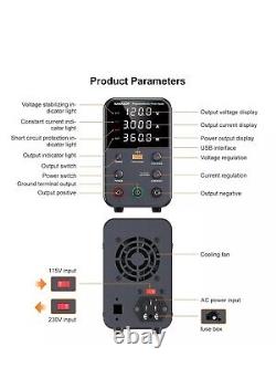 DC Power Supply (0-120V, 0-3A) Adjustable, Switching Power Supply, Mini High Prec