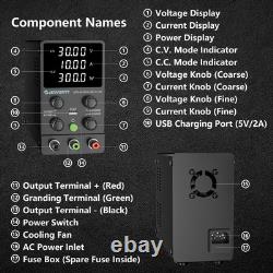 DC Power Supply Variable 0-30V 0-10A Adjustable Switching DC Regulated Bench