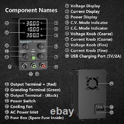 Jesverty DC Power Supply Variable, 0-120V 0-3A Adjustable Switching DC Regulated