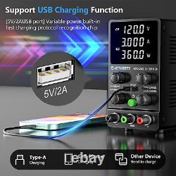 Jesverty DC Power Supply Variable, 0-120V 0-3A Adjustable Switching DC Regulated