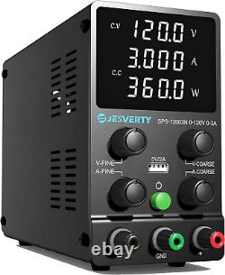 Jesverty DC Power Supply Variable, 0-120V 0-3A Adjustable Switching DC Regulated