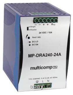 PSU, DIN RAIL, 24V, 240W, AC / DC DIN Rail Mount Power Supplies MP-DRA240-24A