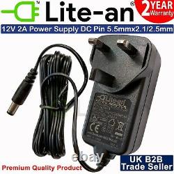 Adaptateur D'alimentation Ac/dc 12v 2a Cctv Psu 2 Amp 2000ma 5.5 X 2.1mm Uk Plug