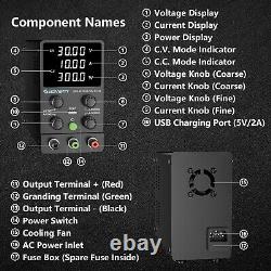 Alimentation CC variable Jesverty, 0-120V 0-3A, régulée à commutation ajustable.