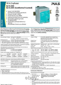 Alimentation électrique PULS Switch Mode DIN Rail Panel Mount, sortie 24v @ 10amps