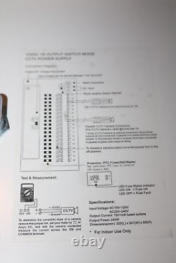 Alimentation électrique de distribution pour caméras CCTV de 12V, 18 canaux, 20 ampères